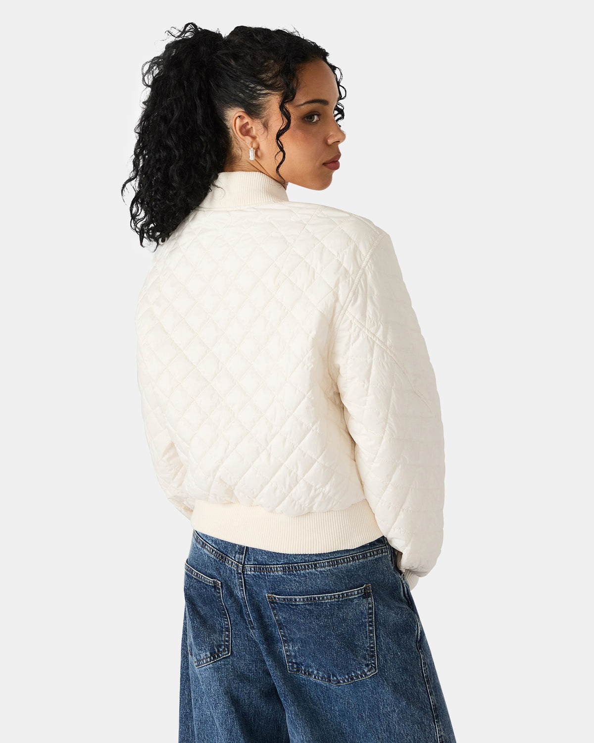 DARLA Ivory Long-Sleeved Zip-Up Quilted Women's Jacket