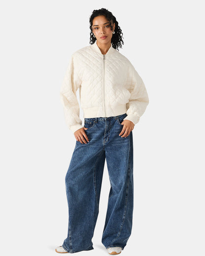 DARLA Ivory Long-Sleeved Zip-Up Quilted Women's Jacket