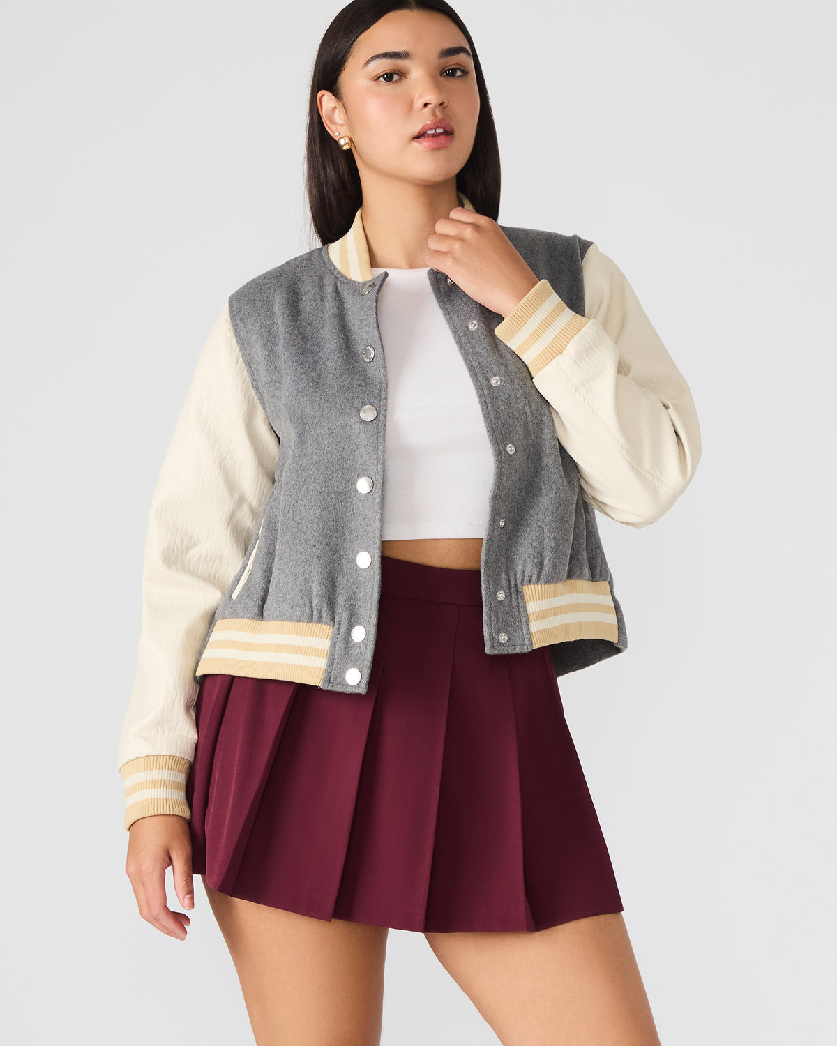 ROONEY Heather Grey Long-Sleeved Varsity Bomber Women's Jacket