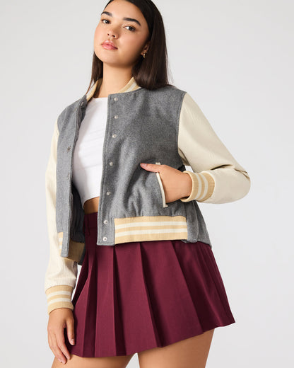 ROONEY Heather Grey Long-Sleeved Varsity Bomber Women's Jacket