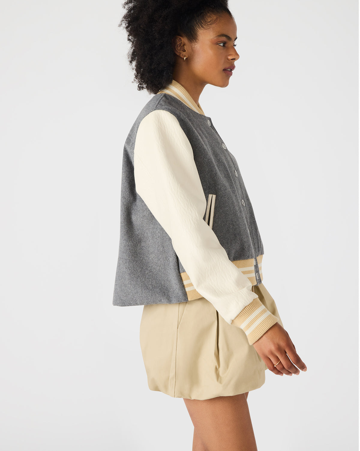 ROONEY Heather Grey Long-Sleeved Varsity Bomber Women's Jacket