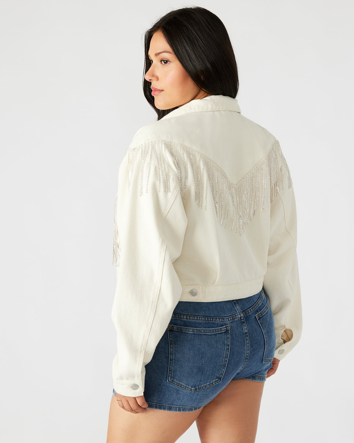 CANYON Denim Jacket Cream | Women's Rhinestone Fringe Jacket
