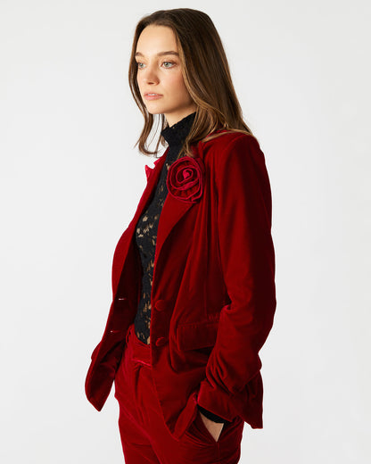 MERENE Blazer Red | Women's Long-Sleeved Button-Up Velvet Blazer