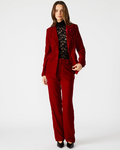 MERENE Blazer Red | Women's Long-Sleeved Button-Up Velvet Blazer