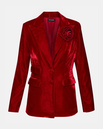 MERENE Blazer Red | Women's Long-Sleeved Button-Up Velvet Blazer