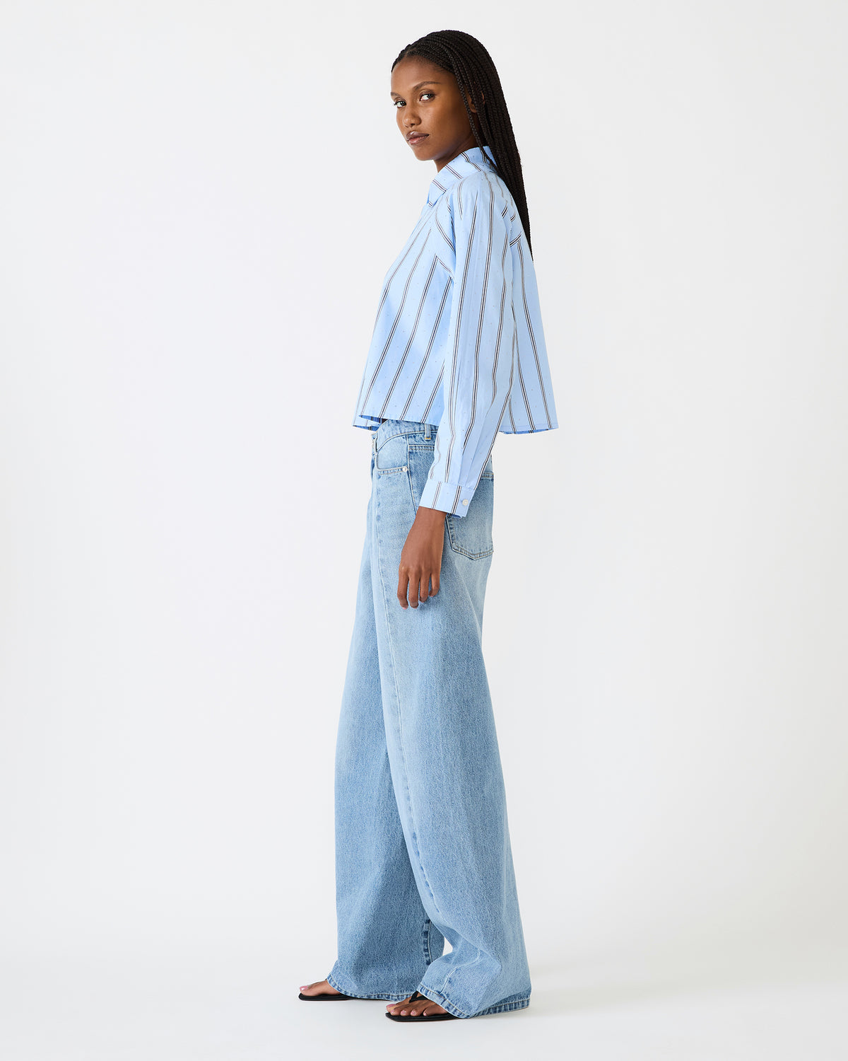 TESS Estate Blue Long-Sleeved Button-Up Women's Top