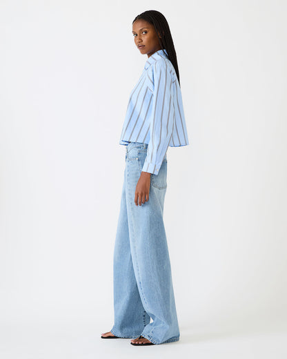 TESS Estate Blue Long-Sleeved Button-Up Women's Top