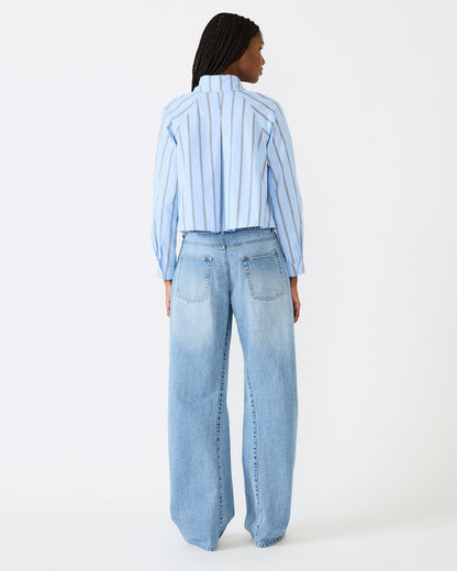 TESS Estate Blue Long-Sleeved Button-Up Women's Top