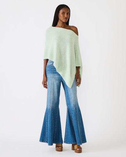 CHANNING Bay Green Asymmetrical Knit Poncho Women's Top