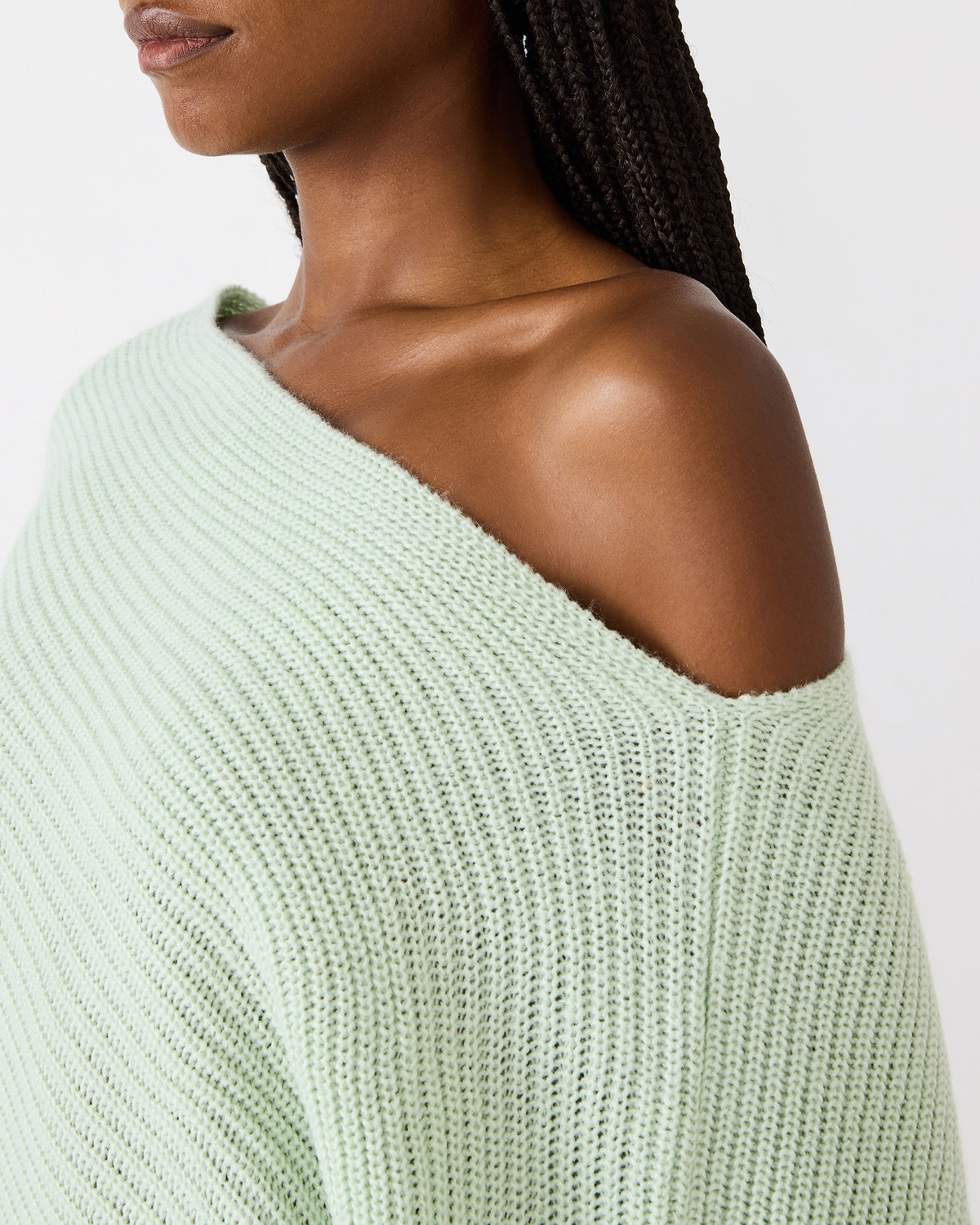 CHANNING Bay Green Asymmetrical Knit Poncho Women's Top