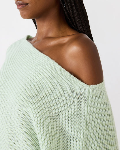 CHANNING Bay Green Asymmetrical Knit Poncho Women's Top