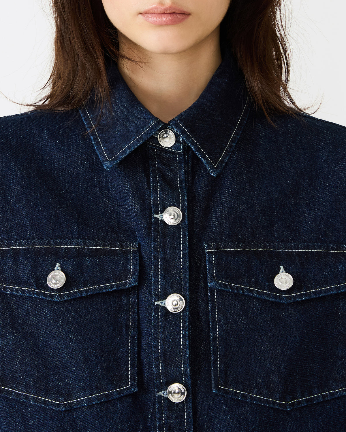 ELIANA Bijou Blue Short-Sleeved Button-Up Denim Women's Top