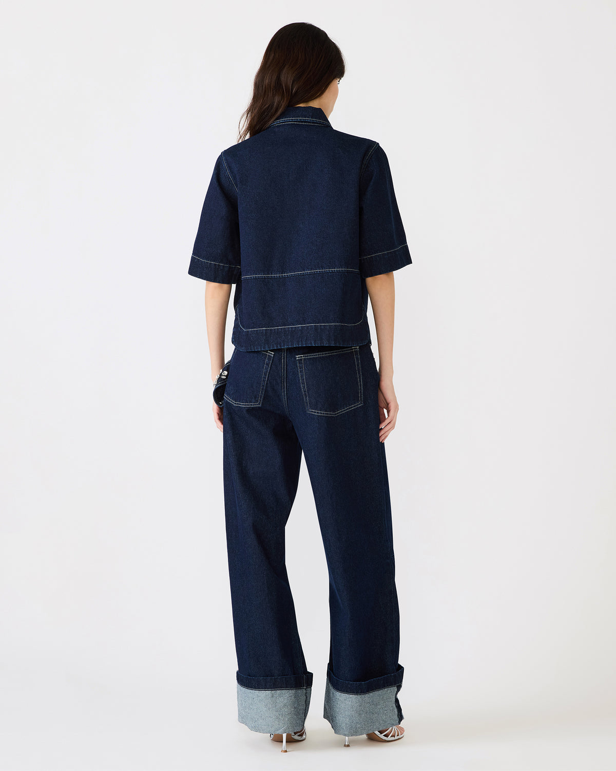 ELIANA Bijou Blue Short-Sleeved Button-Up Denim Women's Top