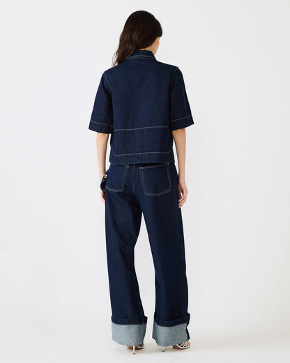 ELIANA Bijou Blue Short-Sleeved Button-Up Denim Women's Top