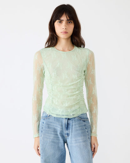 LUMA Bay Green Long-Sleeved Mesh Lace Women's Top