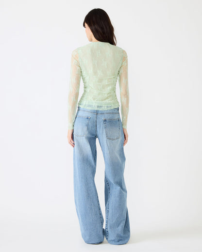 LUMA Bay Green Long-Sleeved Mesh Lace Women's Top