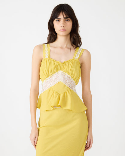 CINTHIA Golden Lime Sleeveless Lace Trim Women's Top