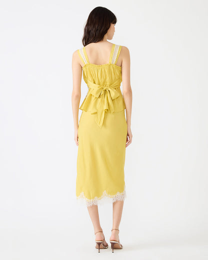 CINTHIA Golden Lime Sleeveless Lace Trim Women's Top