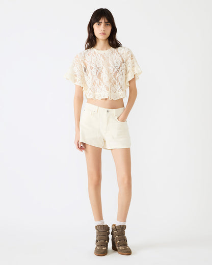 CALLUM Cream Short-Sleeved Mesh Lace Cropped Women's Top