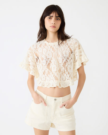 CALLUM Cream Short-Sleeved Mesh Lace Cropped Women's Top