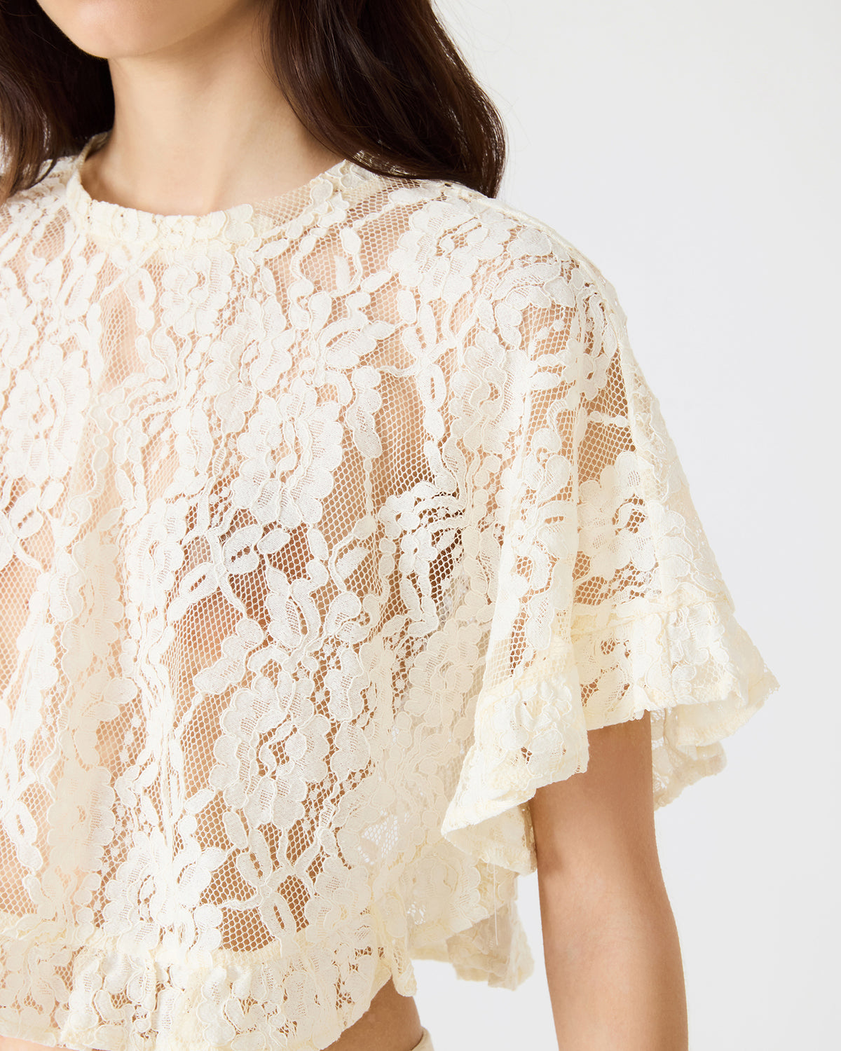 CALLUM Cream Short-Sleeved Mesh Lace Cropped Women's Top
