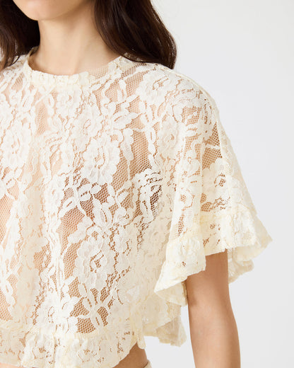 CALLUM Cream Short-Sleeved Mesh Lace Cropped Women's Top