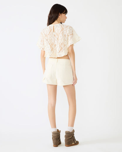 CALLUM Cream Short-Sleeved Mesh Lace Cropped Women's Top