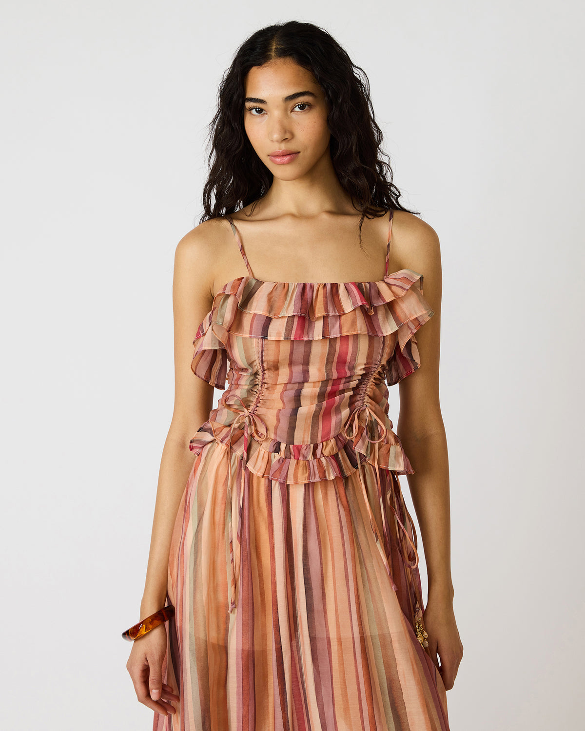 SHILLOH Stripe Multi Sleeveless Ruffle Women's Top