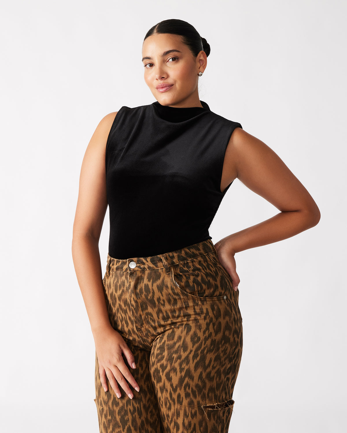 NIKOLA Black Women's Mock Neck Velvet Bodysuit