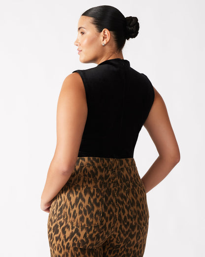 NIKOLA Black Women's Mock Neck Velvet Bodysuit
