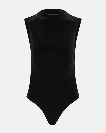 NIKOLA Black Women's Mock Neck Velvet Bodysuit