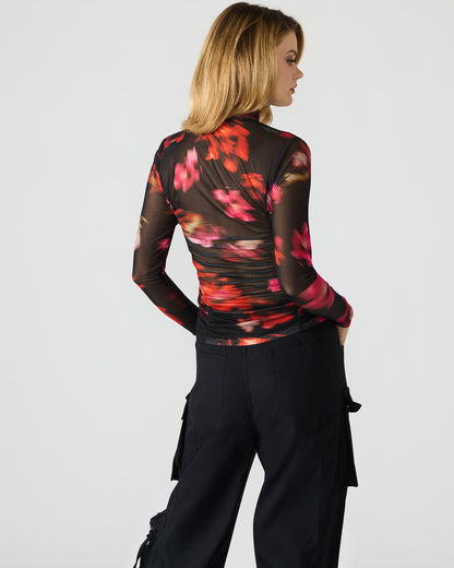 TAYLORE Blurry Floral Long-Sleeved Sheer Mesh Fabric Women's Top