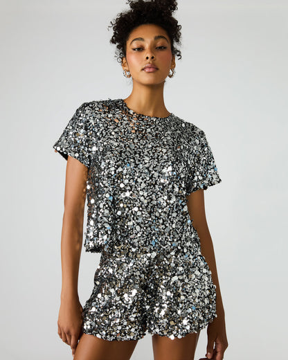 CRESSA Silver Embellished Sequin Women's Top
