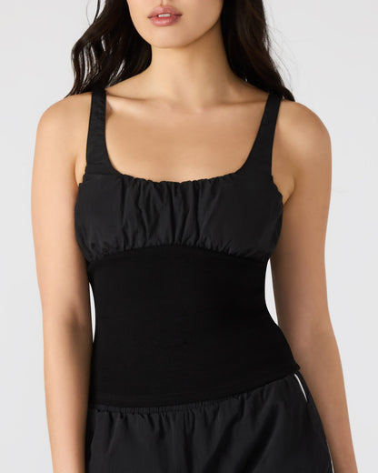 LUANA Black Pull-Over Ruched Tank Top