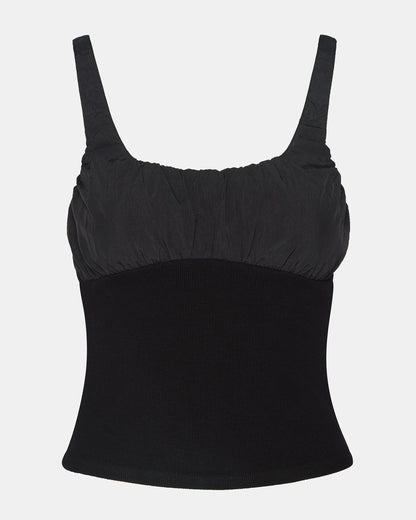 LUANA Black Pull-Over Ruched Tank Top
