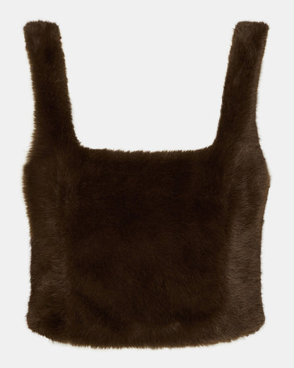 HANNIA Faux Fur Dark Espresso Cropped Women's Top