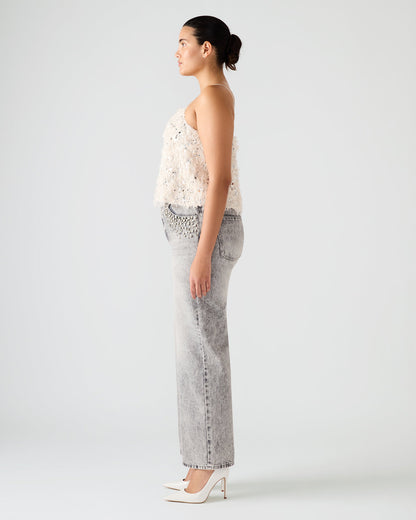 BLAKELYN Ivory Feather Sequin Embellished Women's Top