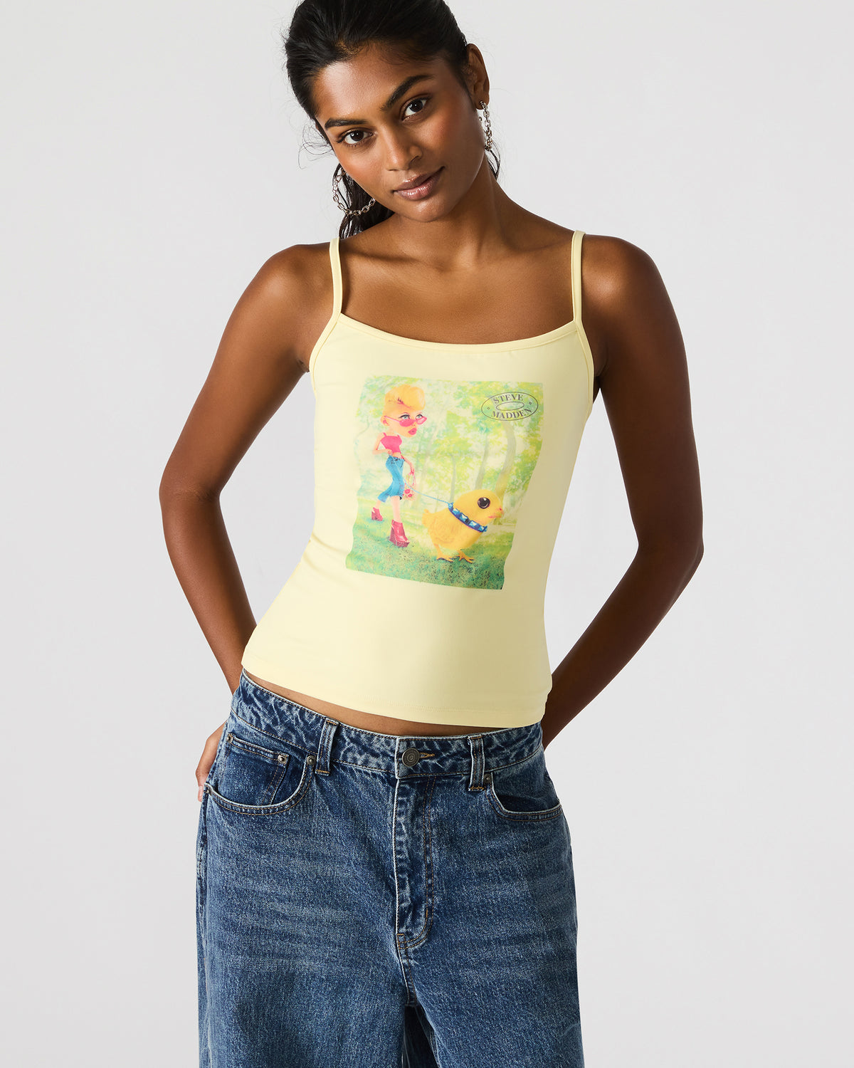 GOLDIE Pale Yellow Sleeveless Graphic Women's Tank Top