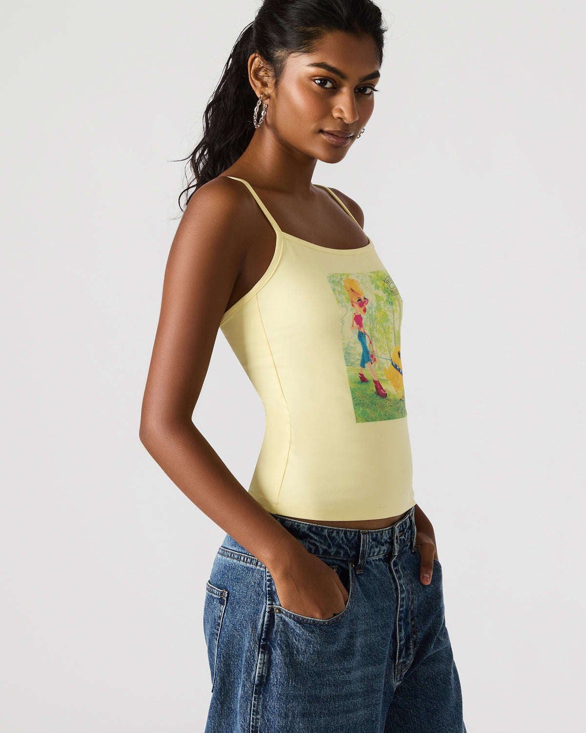 GOLDIE Pale Yellow Sleeveless Graphic Women's Tank Top