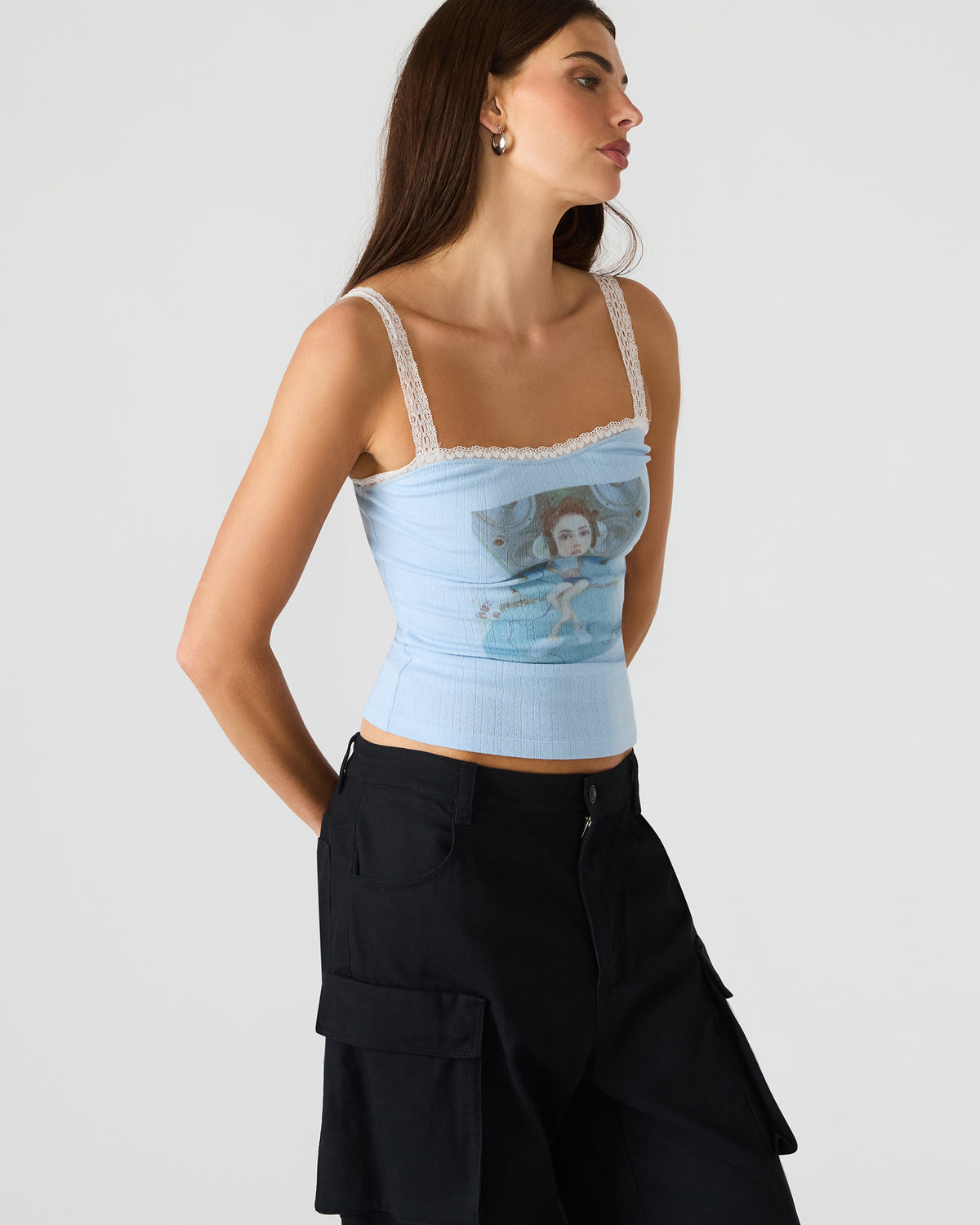 LOVE GOLDIE Surf Blue Lace Trim Sleeveless Graphic Women's Tank Top