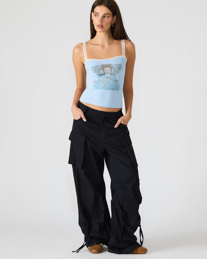 LOVE GOLDIE Surf Blue Lace Trim Sleeveless Graphic Women's Tank Top