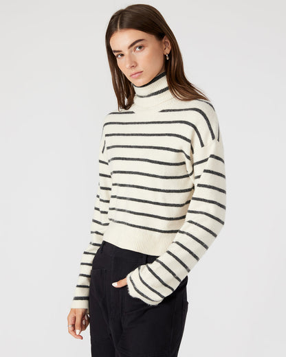 NARSHA Black/White Women's Turtleneck Stripe Sweater