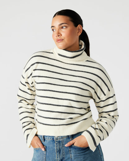 NARSHA Black/White Women's Turtleneck Stripe Sweater