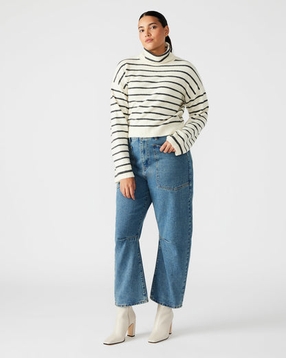NARSHA Black/White Women's Turtleneck Stripe Sweater