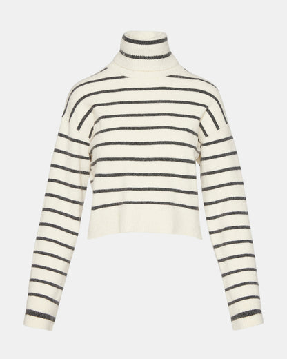 NARSHA Black/White Women's Turtleneck Stripe Sweater