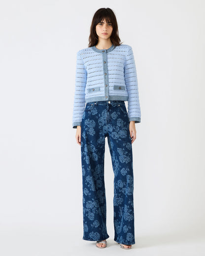 JAXON Rose Frost Wide-Leg Denim Floral Print Women's Jeans