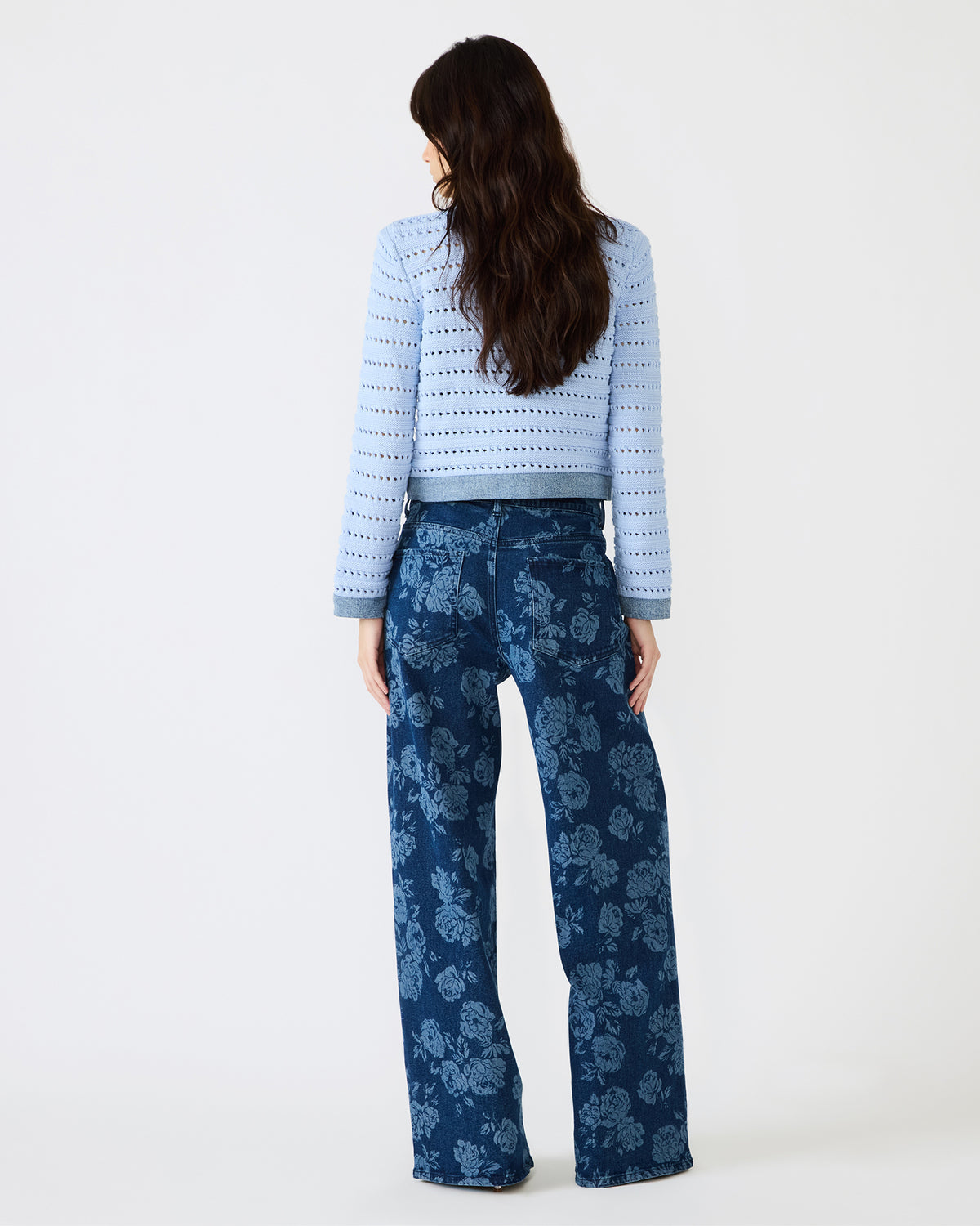 JAXON Rose Frost Wide-Leg Denim Floral Print Women's Jeans