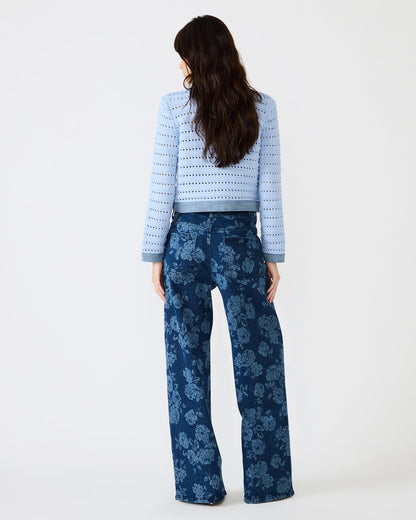 JAXON Rose Frost Wide-Leg Denim Floral Print Women's Jeans