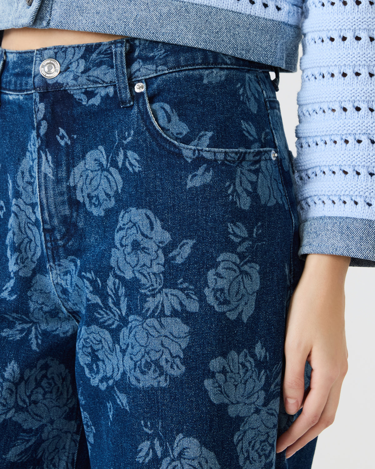 JAXON Rose Frost Wide-Leg Denim Floral Print Women's Jeans