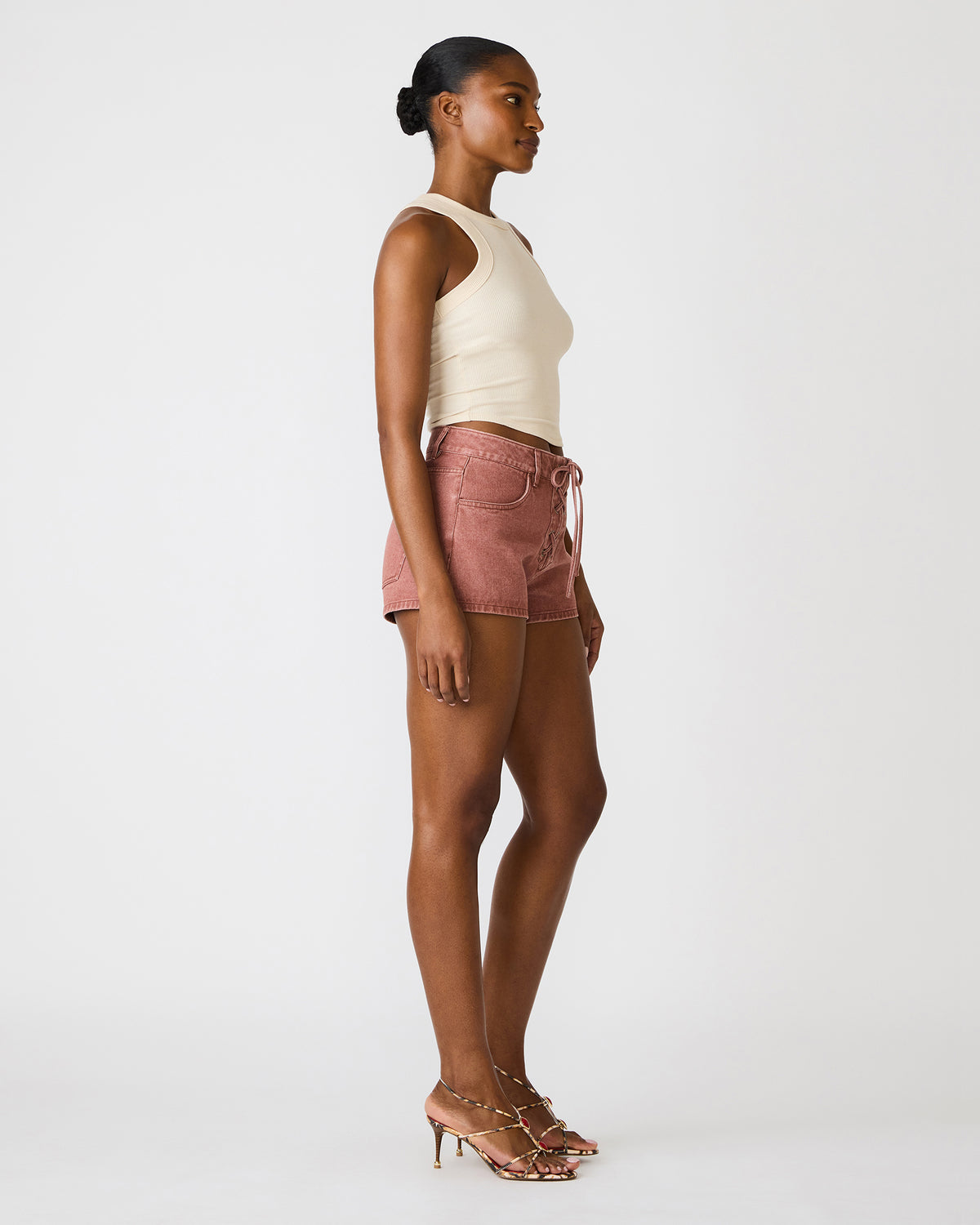 CALLISTO Rust Lace-Up Denim Women's Shorts